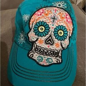 Teal Skull Embroidered Kids Cap
